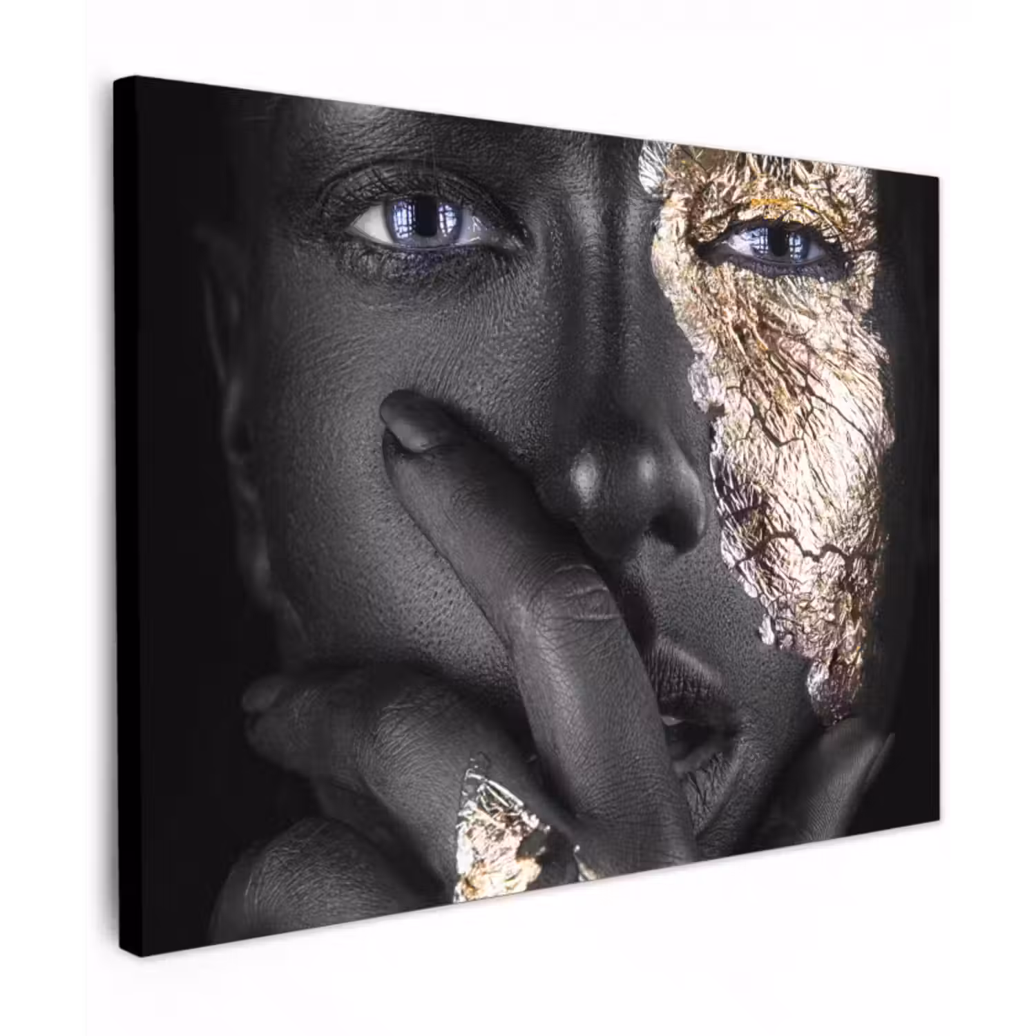 Leinwandbild - Frau - Gold - Schwarz - Make-up - Luxus