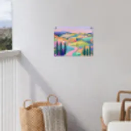 Landschap - Paars - Pastel - Huizen tuinposter los doek klein -sfeer8