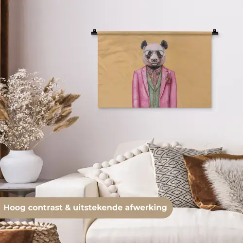 Panda - Pak - Zonnebril - Blauw Wandkleed katoen klein -sfeer1