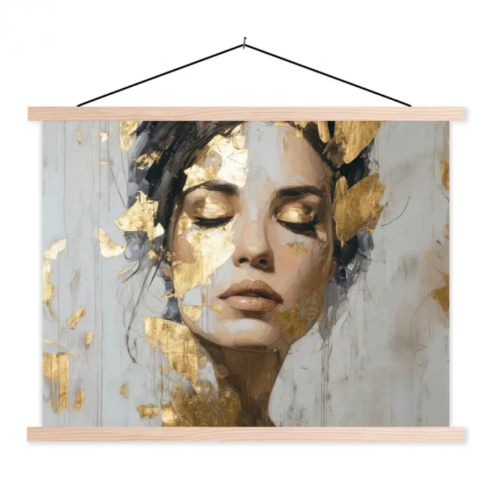 Sierlijk - Vrouw - Goud - Ogen textielposter latten blank klein -3d