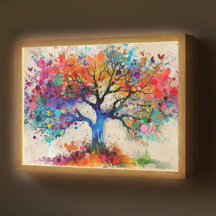 Levensboom - Natuur - Kleurrijk - Boom Light Box met batterij (Wandlamp) middel -z3d_website