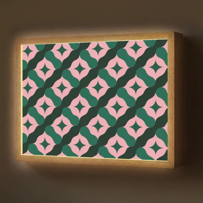 Groen - Roze - Retro - Sterren Light Box met batterij (Wandlamp) middel 907 -z3d_website