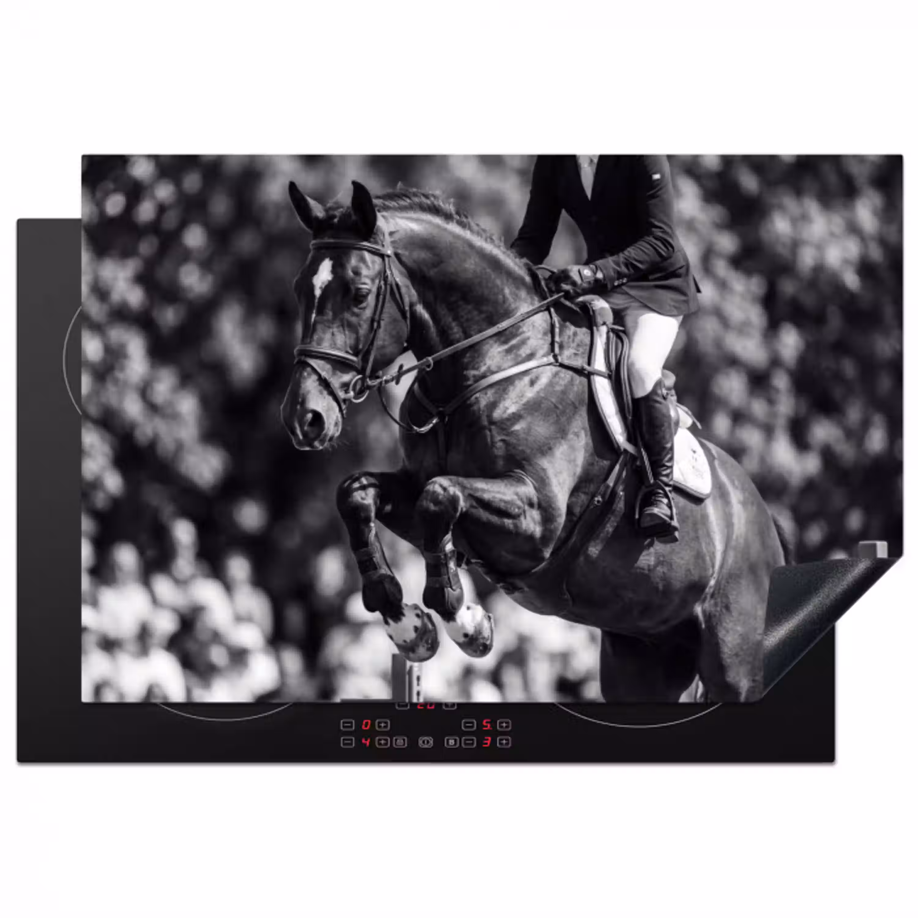 Springen - Paard - Zwart - Wit Inductie beschermer vinyl 3mm klein -3d