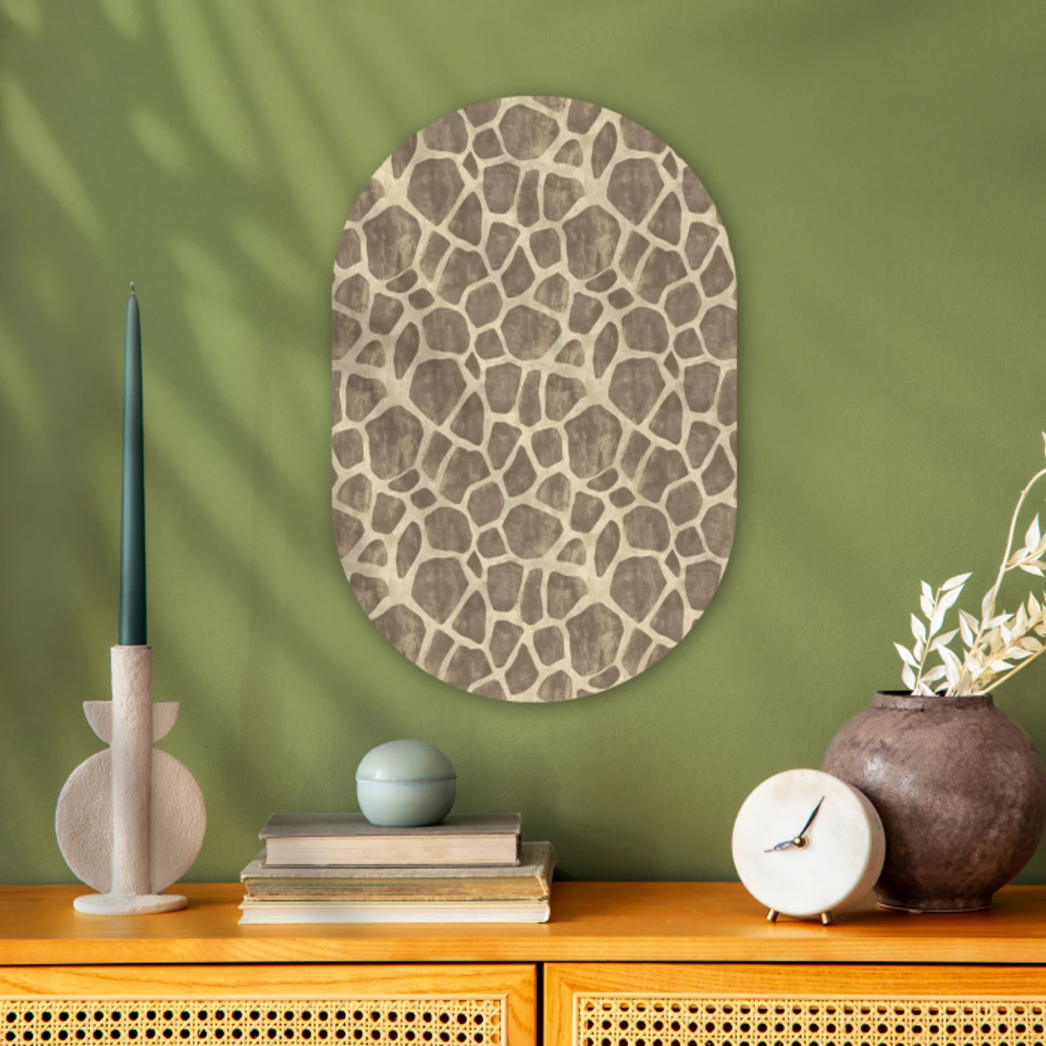 Giraf - Patroon - Beige - Bruin Wandcirkel Ovaal Forex klein 630 -sfeer2