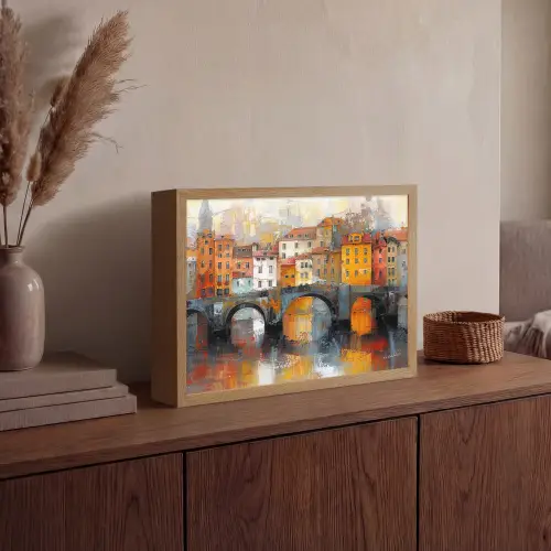 Gracht - Huizen - Kunst - Art Light Box met batterij (Wandlamp) middel -sfeer2