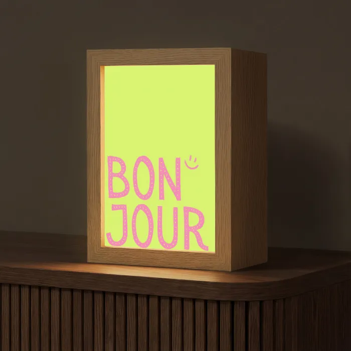 Groen - Smiley - Bonjour - Roze Light Box met kabel (Tafellamp) klein -z3d_website