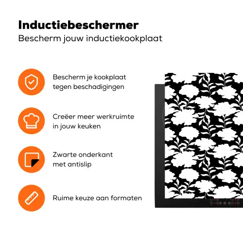 Silhouet - Bloemen - Wit - Zwart Inductie beschermer vinyl 3mm klein 276 -zzzzzzz-td-ups