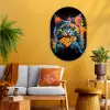 Kat - Graffiti - Kleurrijk - Wafel - Eten Wandcirkel Ovaal Glas middel -sfeer4