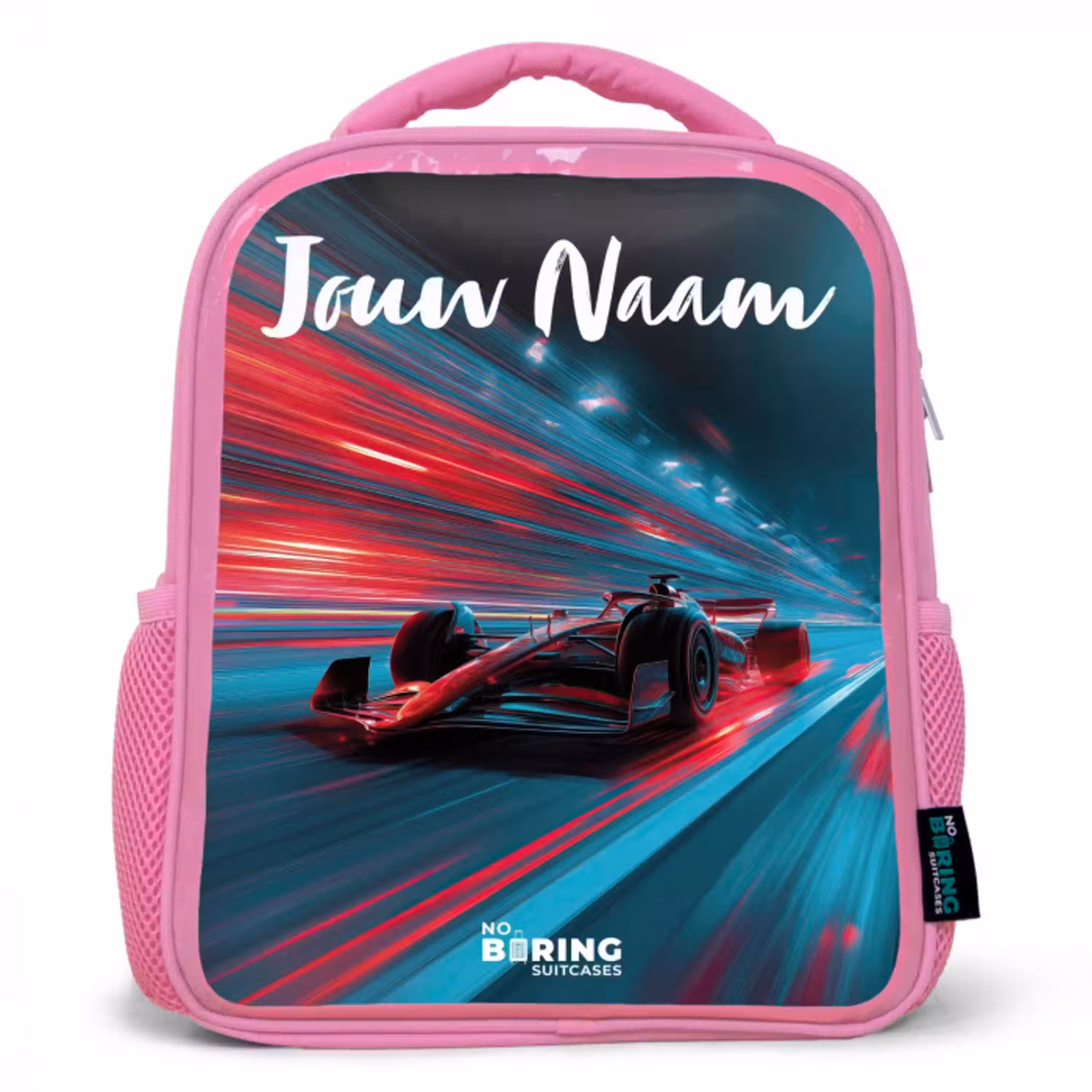 Formule 1 - Raceauto - Rood - Neonverlichting Kinderrugzak - Roze middel -3d