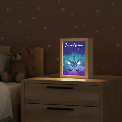 Eenhoorn - Sterrenhemel - Wimpers - Blauw Light Box met kabel (Kinderlampje) klein -sfeer1_kind
