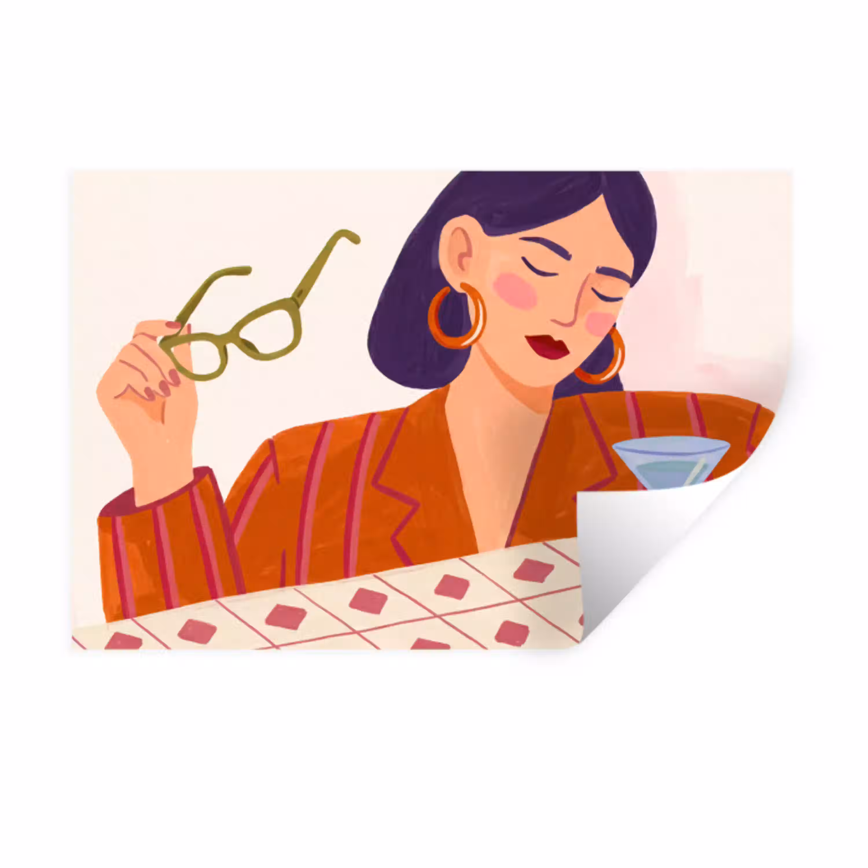 Vrouw - Bril - Cocktail - Illustratie - Modern Muursticker klein -3d