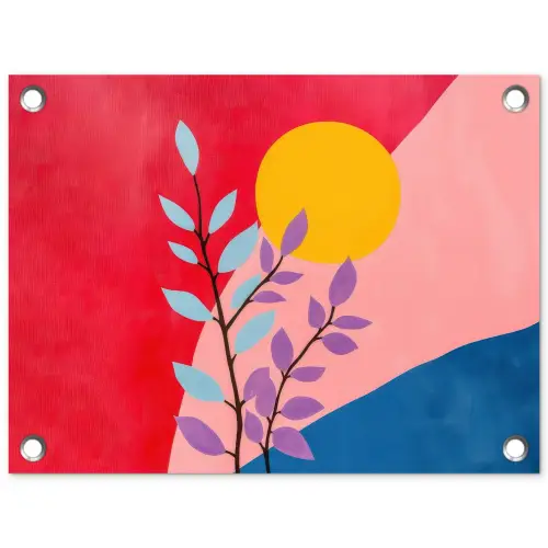 Bladeren - Zon - Abstracte vormen tuinposter los doek klein -3d
