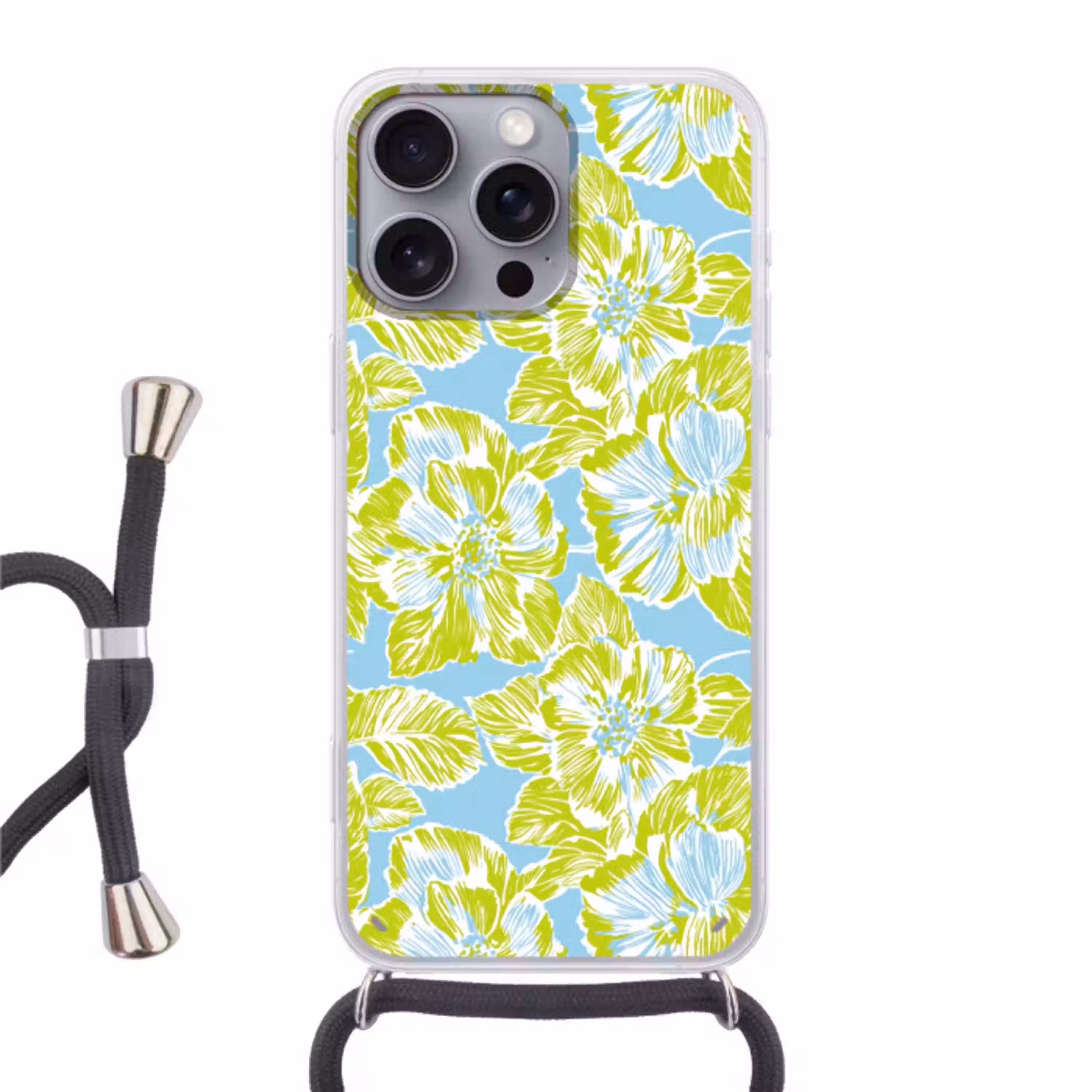 Modern - Bloemen - Groen Hoesje iPhone 16 Pro Max met koord klein 804 -3d