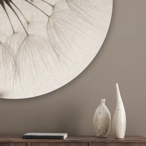 Paardenbloem - Minimalistisch - Wit Akoestische PET Vilt - Rond klein -sfeer5_closeup
