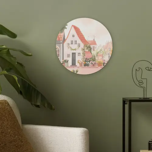 Bloemen - Huizen - Dorp Akoestische PET Vilt - Rond klein -sfeer2