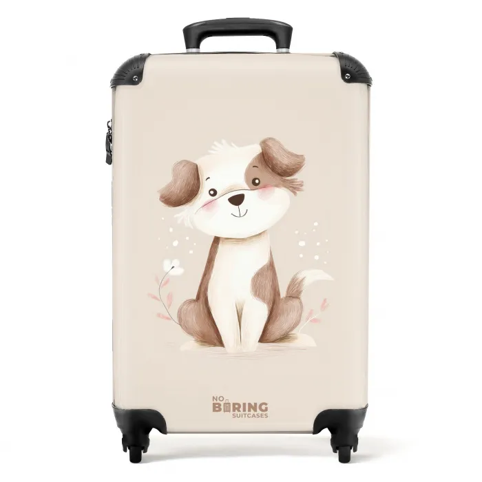 Hond in de kleuren bruin en beige NBS - Handbagage koffer - Kinderen Unisex middel -productfoto_recht
