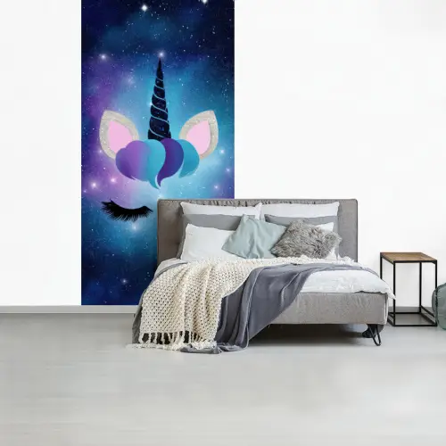 Eenhoorn - Sterren - Magisch - Blauw fotobehang vinyl groot -slaapkamer