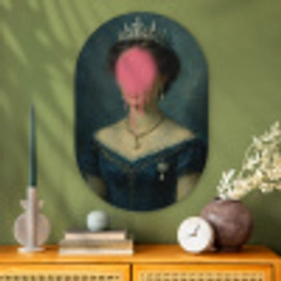 Kroon - Roze druipend verf - Portret Wandcirkel Ovaal Glas middel -sfeer2