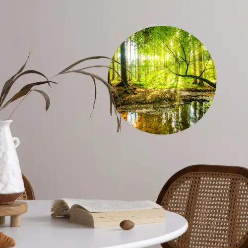 Bos - Landschap - Water - Bomen - Zon - Groen - Natuur Wandcirkel behangsticker klein -sfeer3