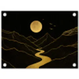 Rivier - Goud - Maan - Vogels tuinposter los doek klein -3d