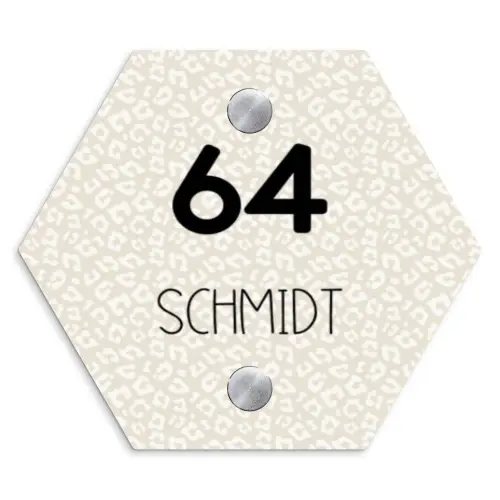 Beige panterprint - Modern Naambord Hexagon klein -3d