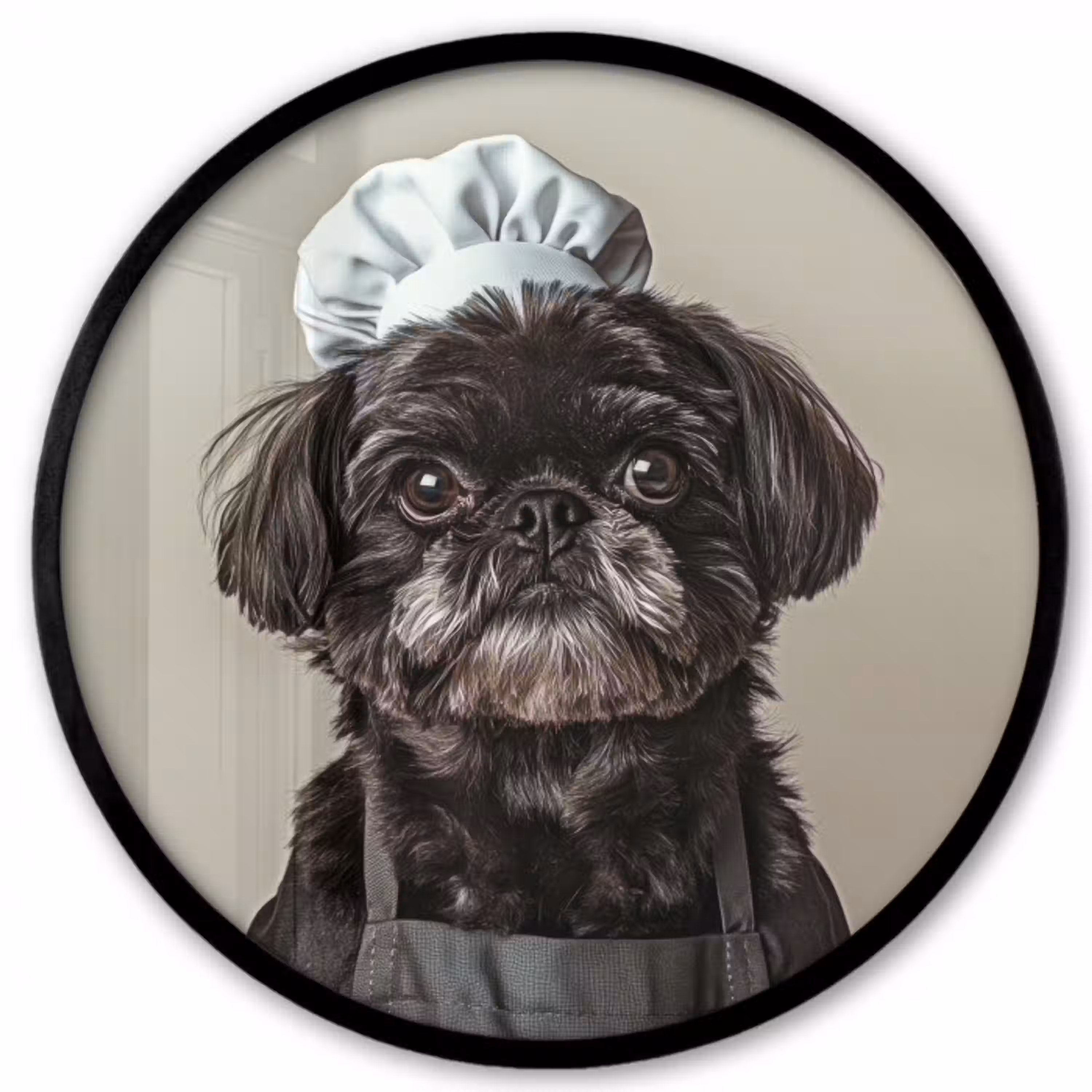 Kokskleding - Zwart - Hondje Fotolijst rond zonder passe partout klein -3d