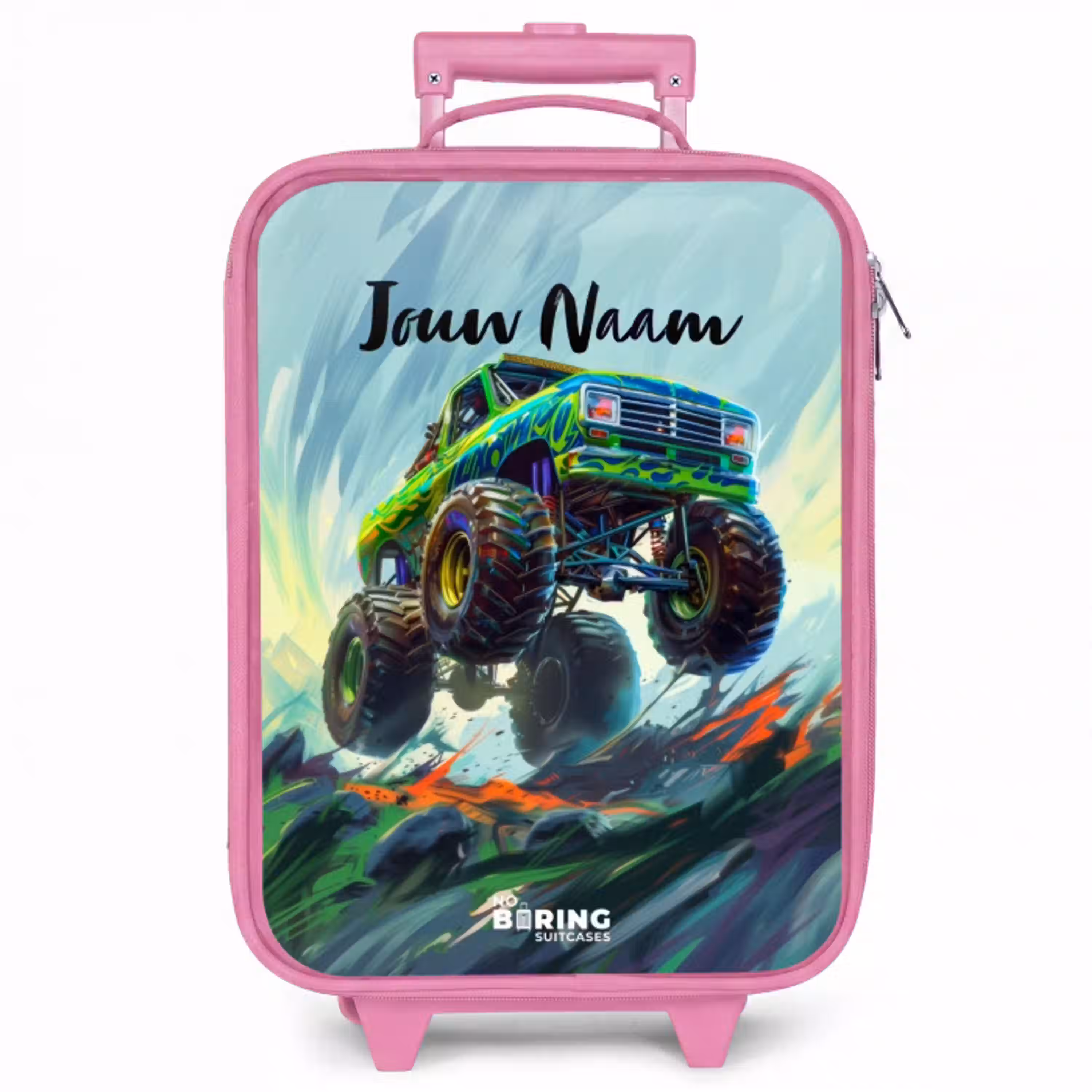 Groene Monstertruck met Penseelstreken Kinderkoffer - Roze klein -zzz_website3d