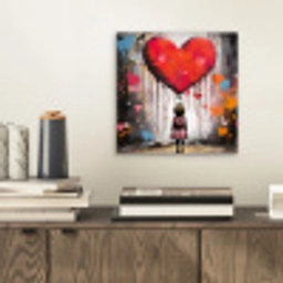 Meisje - Hart - Graffiti - Kunst - Kleuren - Rood aluminium wit klein -sfeer1