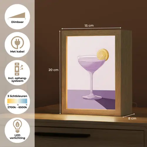 Cocktail - Paars - Minimalistisch - Citroen Light Box met kabel (Tafellamp) klein -USP_NL