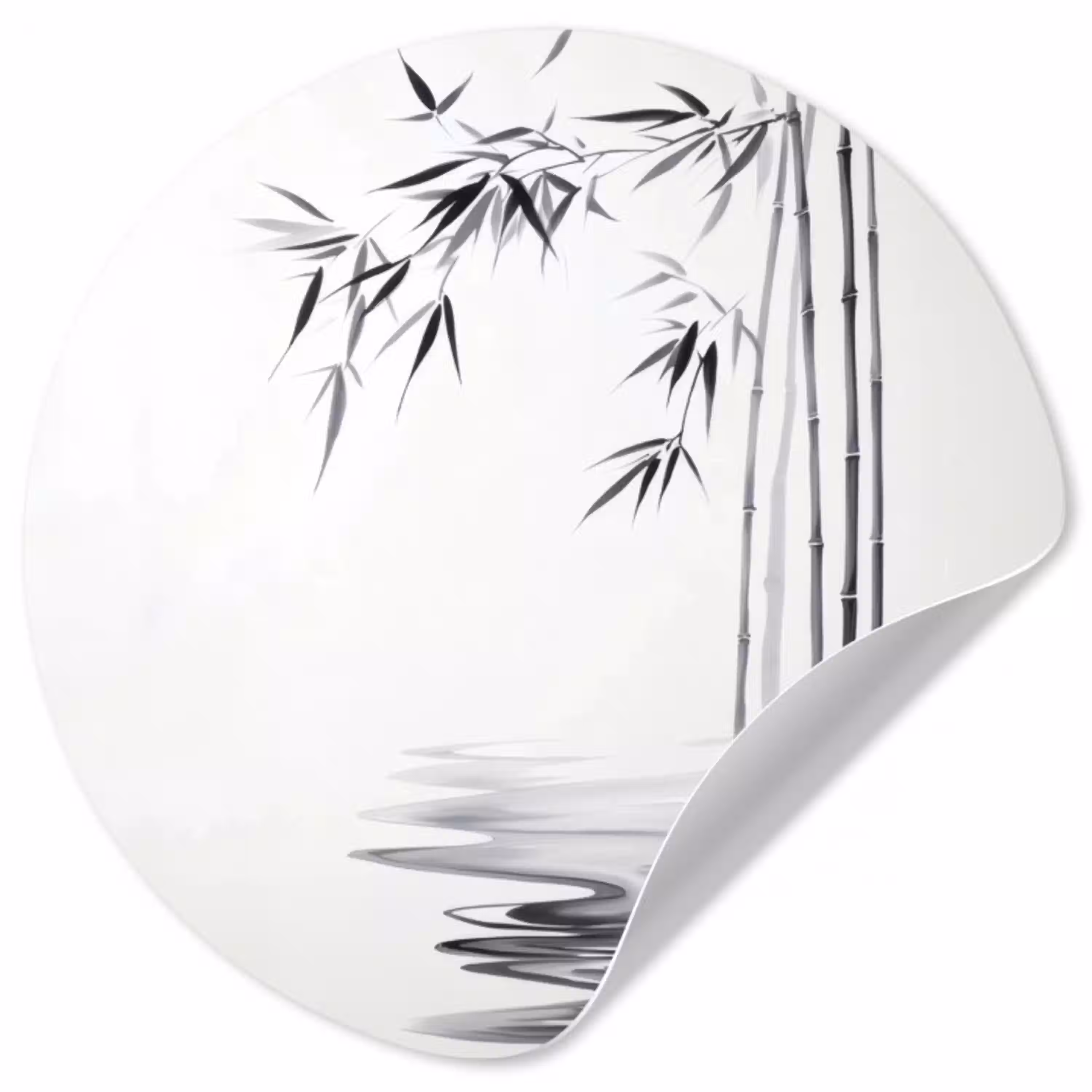 Bamboestammen - Water - Minimalistisch - Wit Wandcirkel behangsticker klein -3d