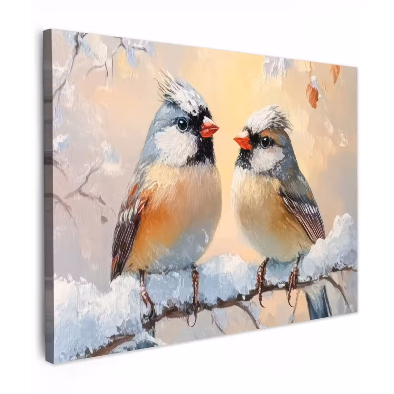 Canvas schilderij - Vogels - Tak - Winter - Sneeuw