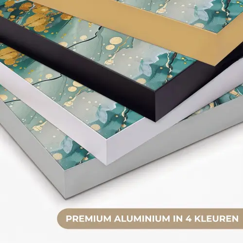 Boom - Modern - Verflook - Turquoise - Goud Textielframe zwart klein -USP_kleurenNL