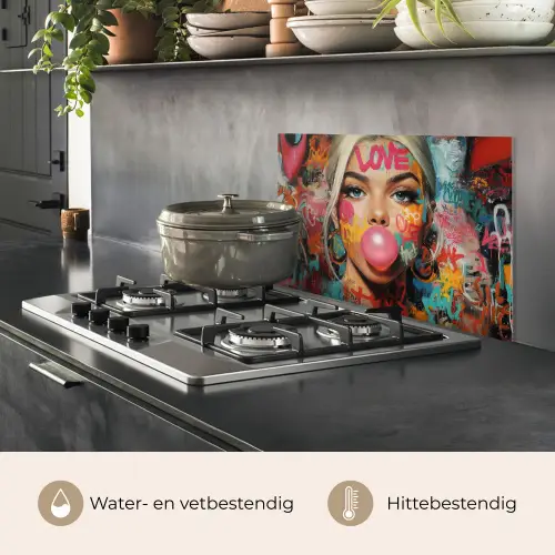 Vrouw - Kauwgom - Graffiti - Love keuken achterwand spatscherm klein -usp_NL