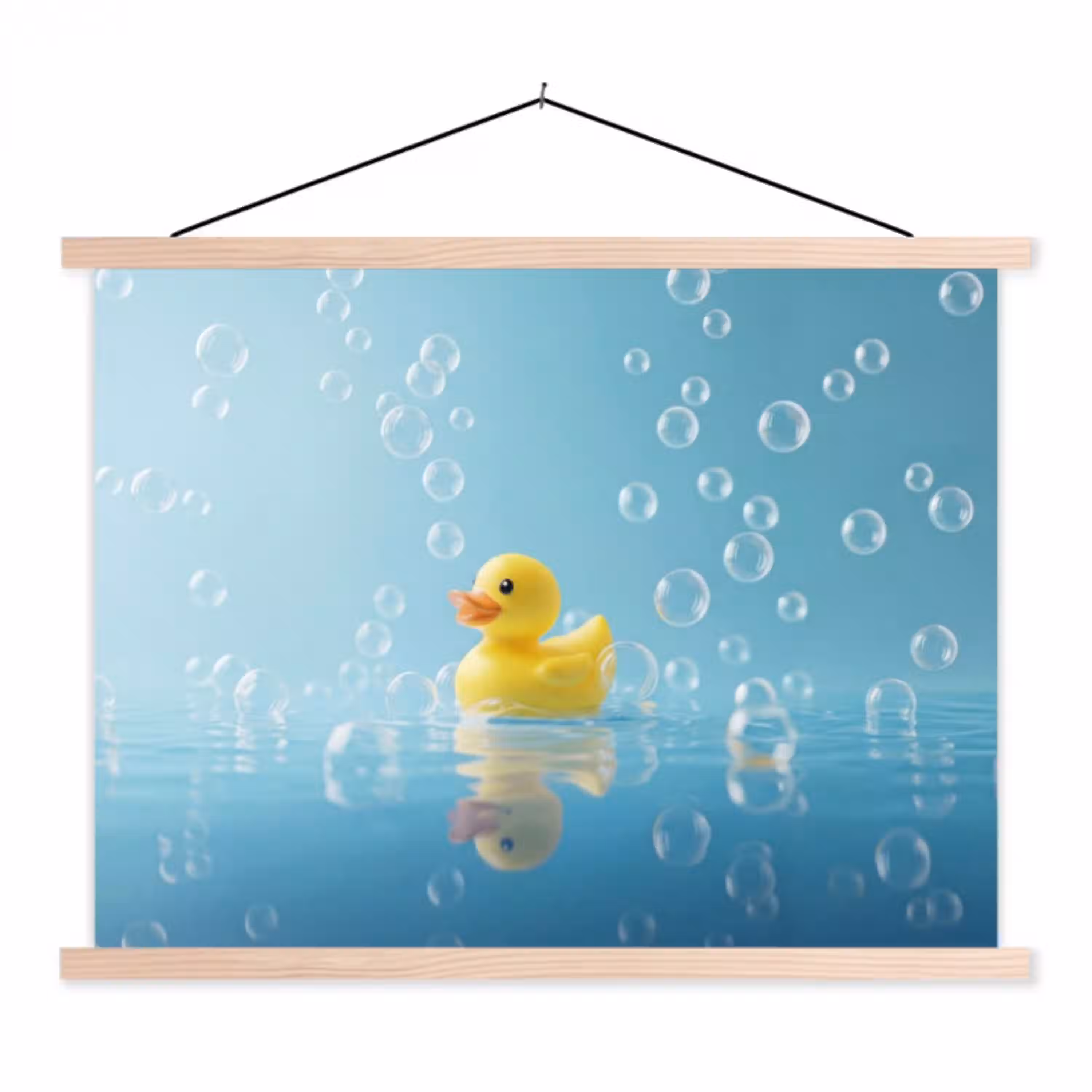 Bubbels - Badeend - Geel textielposter latten blank klein -3d
