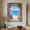 Doorkijk - Poort - Zee - Strand - Rotsen Textielframe zwart klein -sfeer1