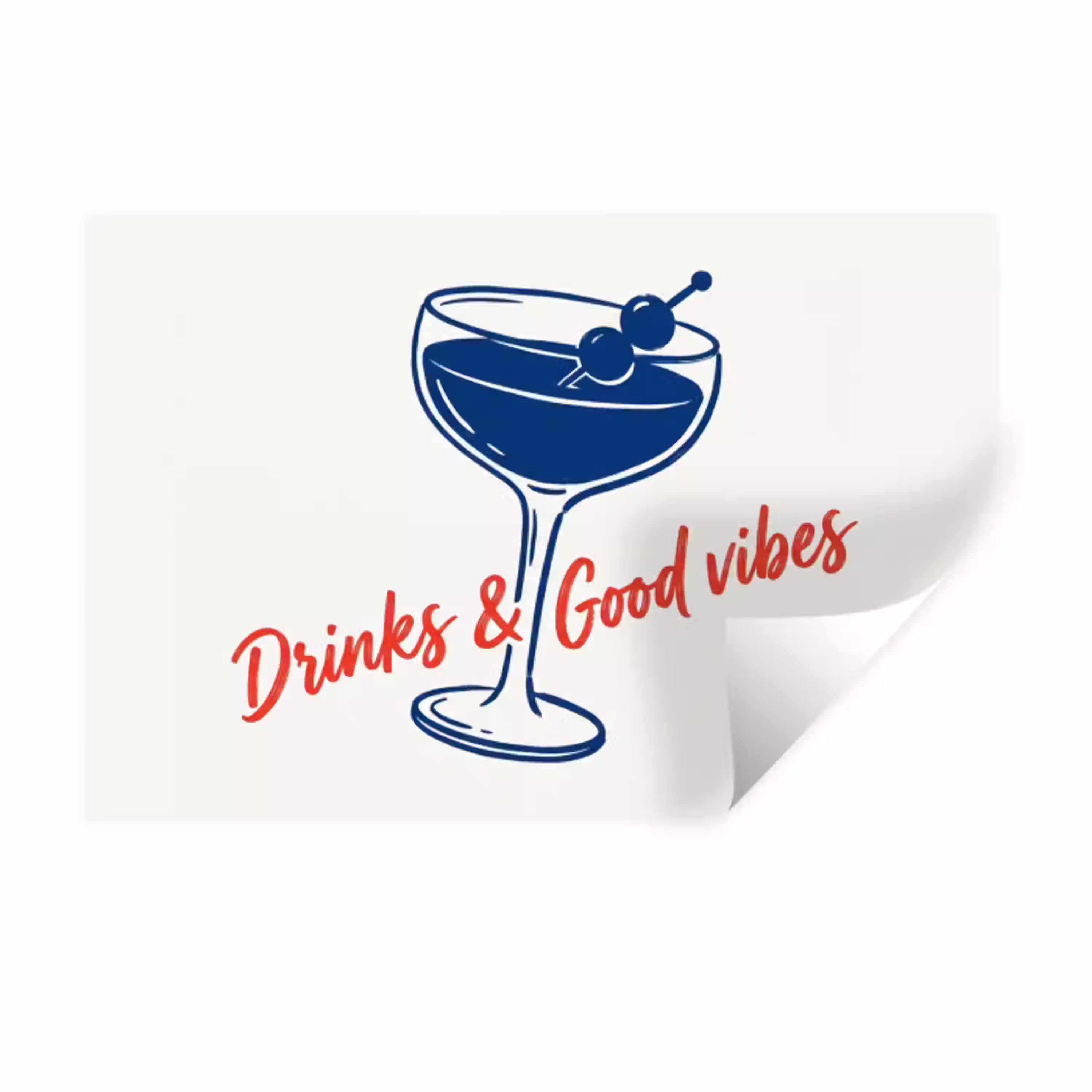Cocktail - Glas - Illustratie - Blauw - Wit Muursticker klein -3d