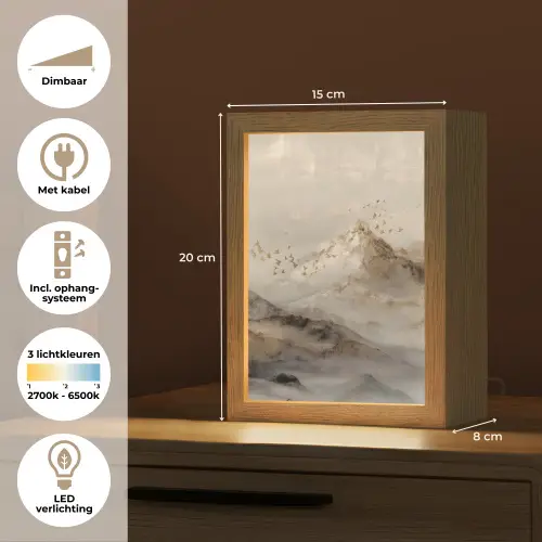 Berglandschap - Mist  - Penseelstreken Light Box met kabel (Tafellamp) klein -USP_NL