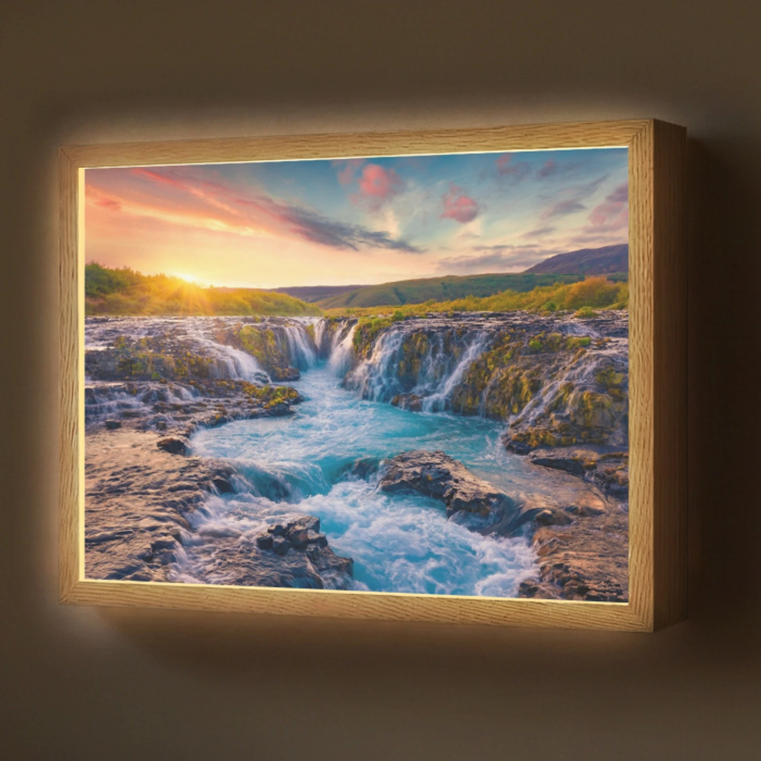 Waterval - Planten - Mos - Landschap - Zonsondergang - Rots Light Box met batterij (Wandlamp) middel -z3d_website