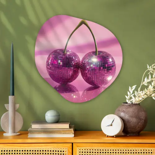 Glitter - Discobol - Roze - Kersen Wandcirkel Organisch Plexiglas middel -sfeer2