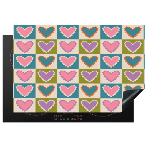 Retro - Kleuren - Patroon - Hartjes Inductie beschermer vinyl 3mm klein 276 -3d