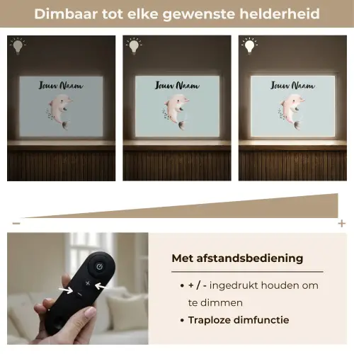 Dolfijn - Zeewier - Grijs Light Box met batterij (Wandlamp kind) middel -USP_dimbaarNL
