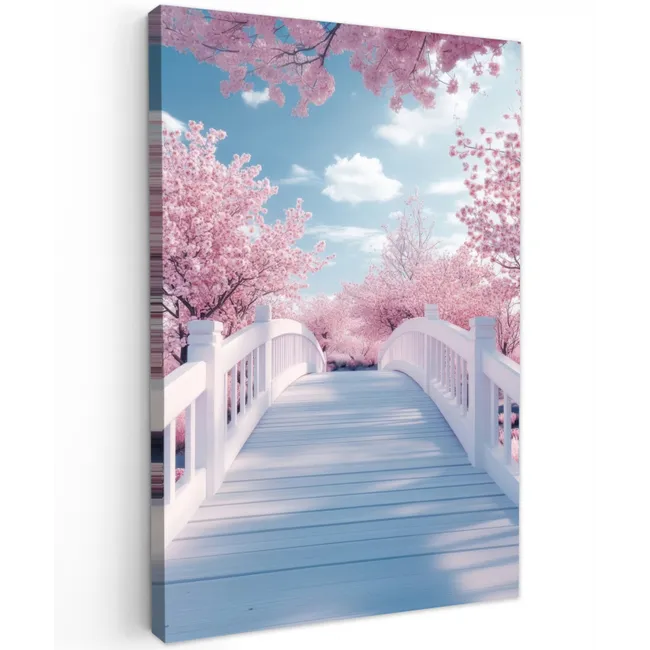 Brug - Kersenbomen - Wit canvas 2cm klein -z3d