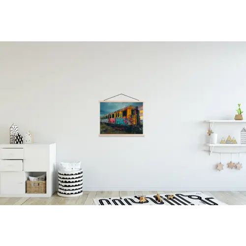 Graffiti - Trein - Street art - Verlaten textielposter latten blank klein -kinderkamer
