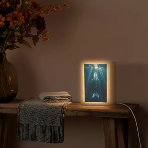 Walvis - Water - Zonnestralen - Blauw Light Box met kabel (Tafellamp) klein -sfeer4
