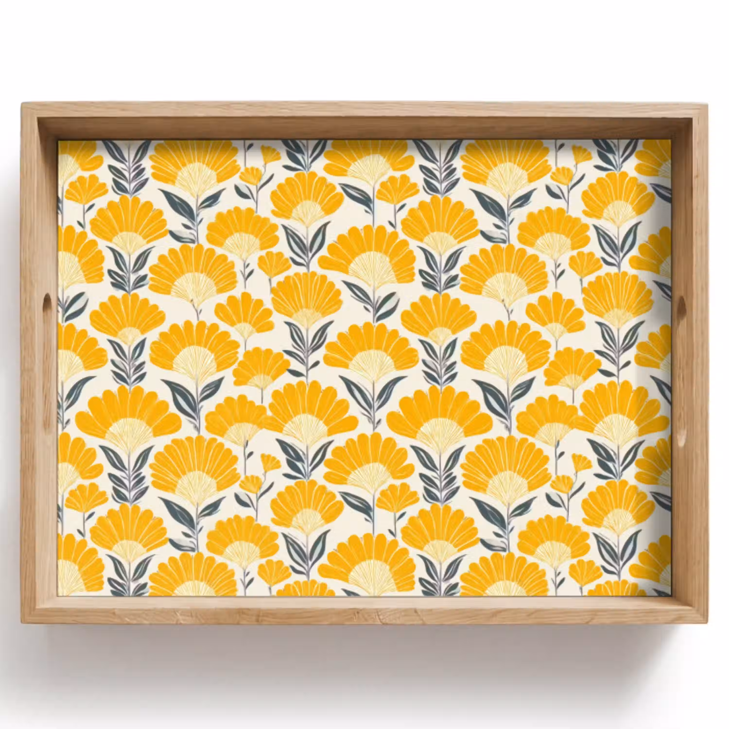 Bloemen - Retro - Botanisch - Okergeel - Grijs Dienblad Rechthoek middel 911 -z3d_shopping