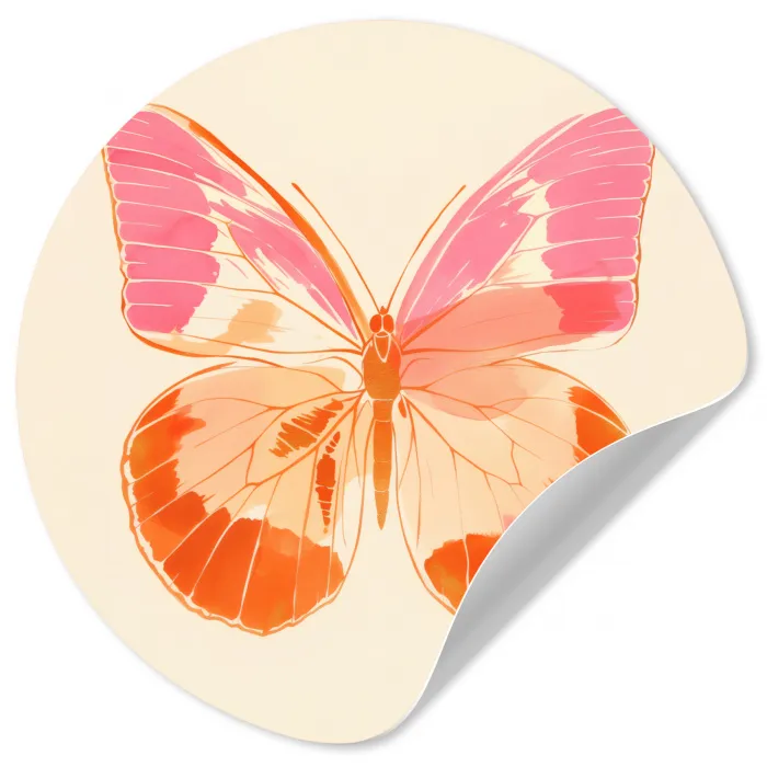 Oranje - Vlinder - Minimalistisch Wandcirkel behangsticker klein -3d