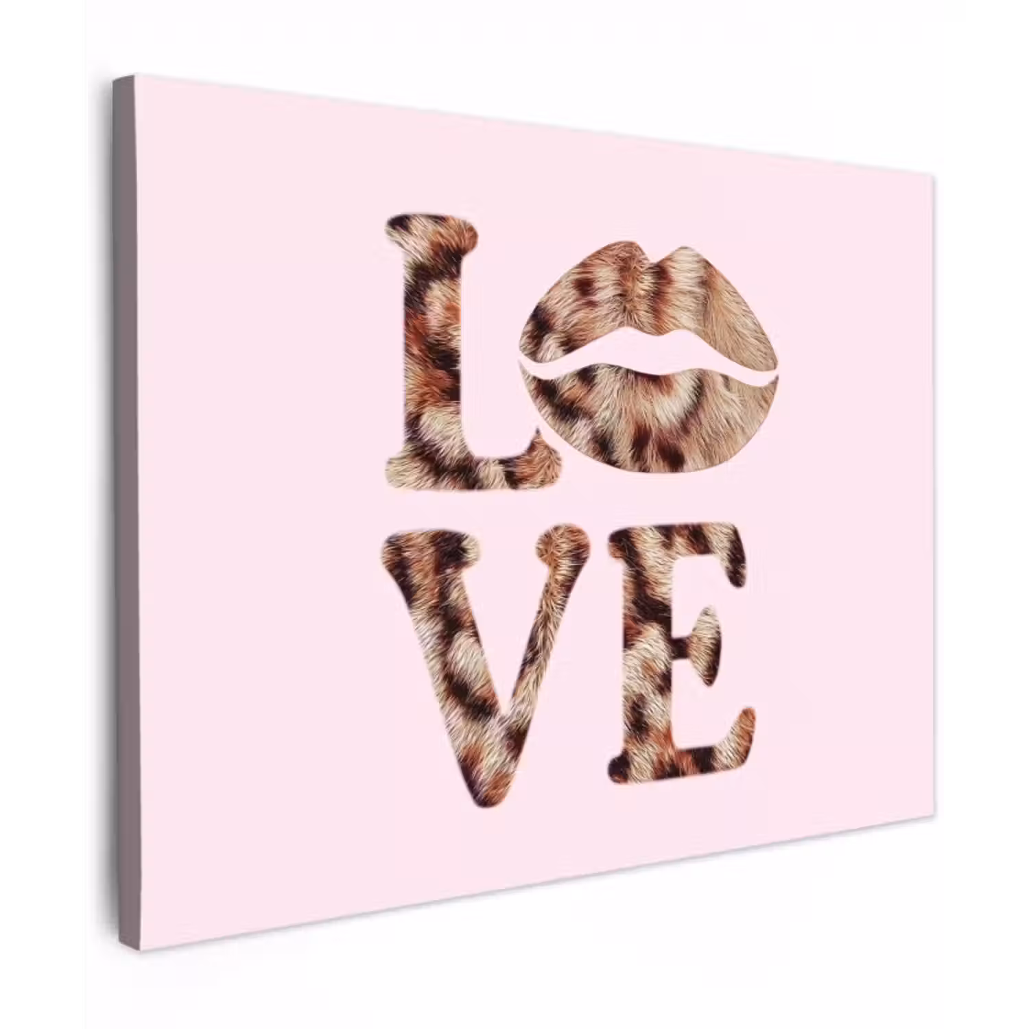 Canvas schilderij - Tekst - Love - Pantervacht - Lichtroze