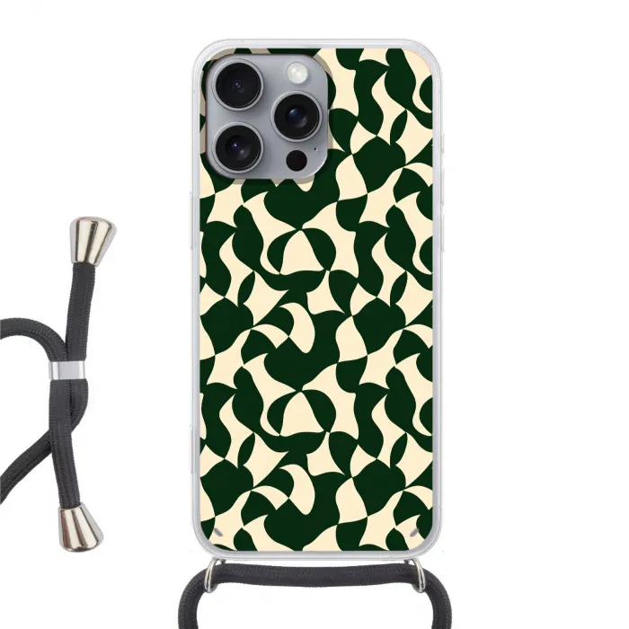 Groen - Organische vlakken - Crème Hoesje iPhone 16 Pro Max met koord klein 804 -3d