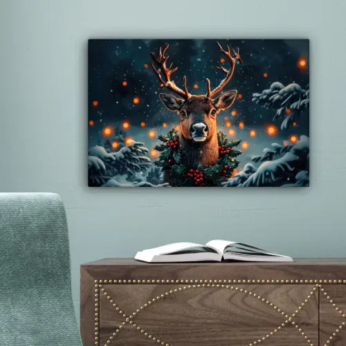Hert - Kerst - Winter - Sneeuw - Kerstkrans canvas 2cm klein -sfeer4