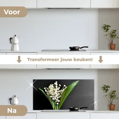 Lelietjes van dalen - Bloemen - Stilleven - Flora keuken achterwand spatscherm middel -voor_na_NL